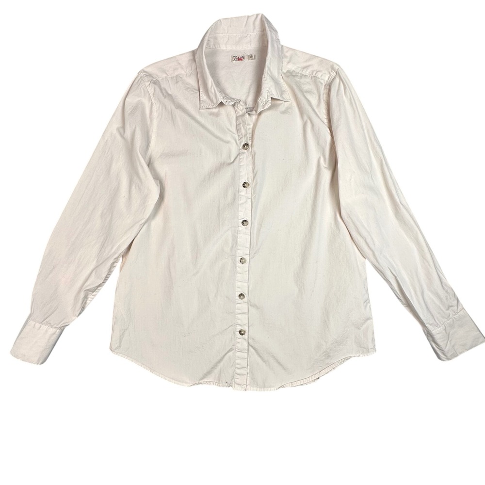 Faherty Malibu Cotton Poplin Shirt Women L Cream White Button Down Minimalist